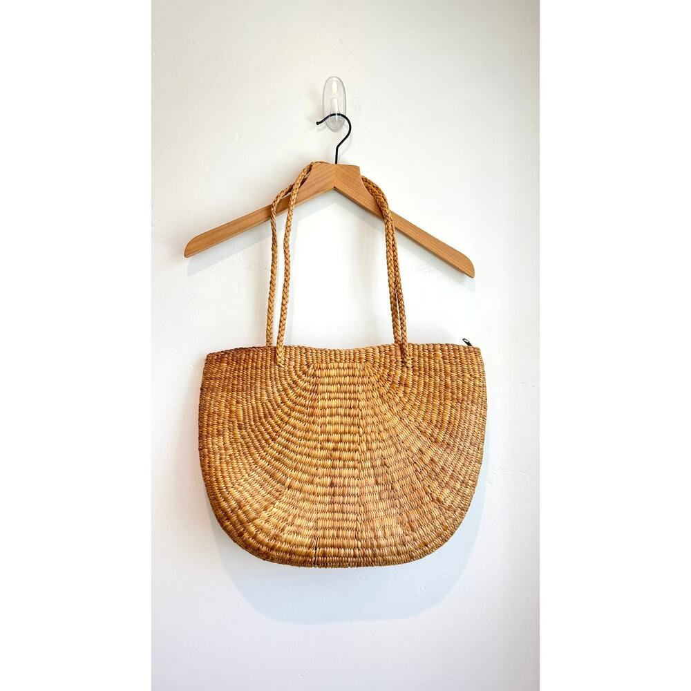 Vintage Handwoven Water Hyacinth Straw Tote Bag Boho Coastal Purse